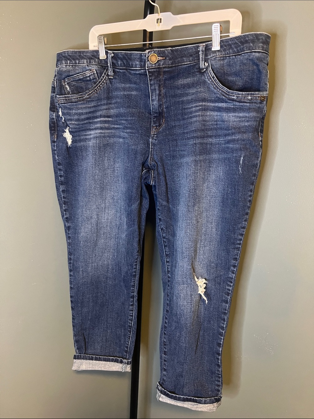 Wit & Wisdom Indigo Distressed Cropped Jeans